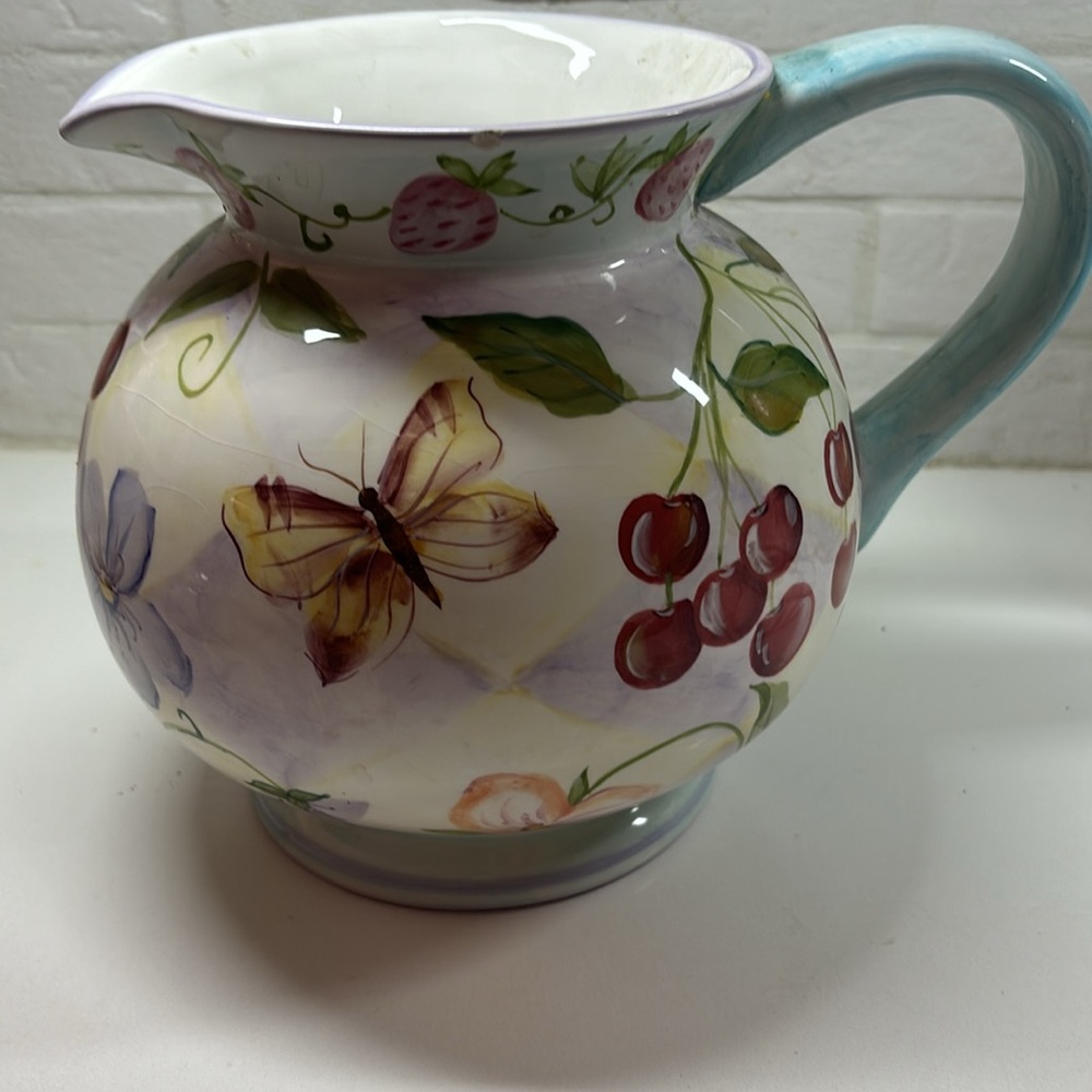 12 cups (96 oz) Ceramic hand painted Pitcher. Large yet lightweight. By Zricke